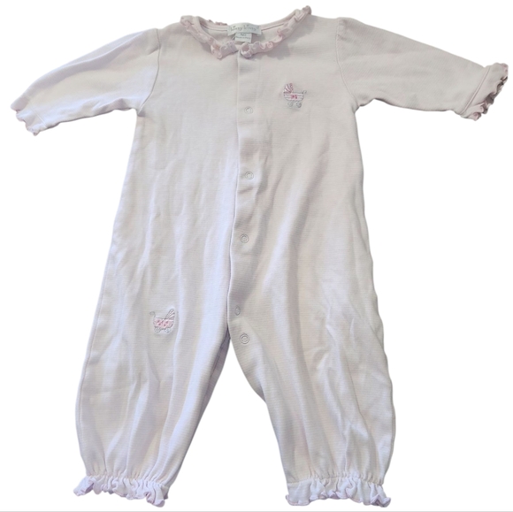 Kissy Kissy Pink & White Stripe Long Sleeve Baby Romper with Ruffle Trim - Picture 1 of 8